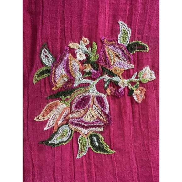 Figueroa & Flower Floral Blouse Pink Embroidered XL Button Roll‎ Tab Sleeve Fig - Picture 12 of 14